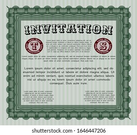 Green Vintage invitation template. Vector illustration. With linear background. Beauty design. 