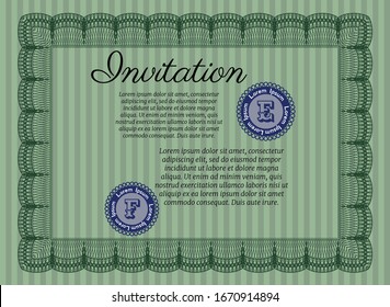 Green Vintage invitation template. Vector illustration. With quality background. Money style design. 