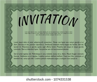 Green Vintage invitation. Vector illustration. Easy to print. Sophisticated design. 