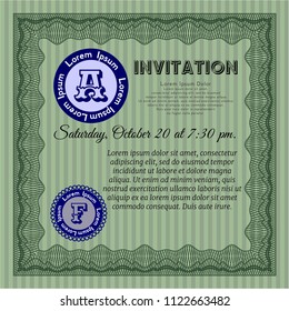 Green Vintage invitation. Vector illustration. Printer friendly. Nice design. 