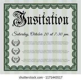 Green Vintage invitation. Vector illustration. With complex background. Superior design. 