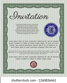 Green Vintage invitation. Vector illustration. With great quality guilloche pattern. Good design. 