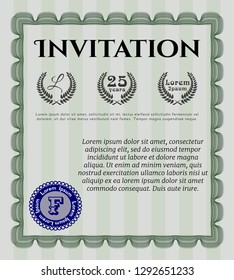 Green Vintage invitation. Vector illustration. With guilloche pattern. Excellent design. 