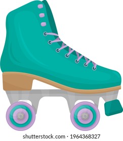 green vintage roller skates, for walking and playing sports. Vector illustration isolated on white background.