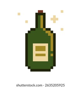 Green Vintage Style Liquor Bottle, Pixel Art Icon, Isolated