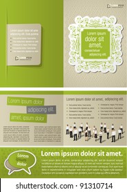 Green vintage template for advertising brochure with business people
