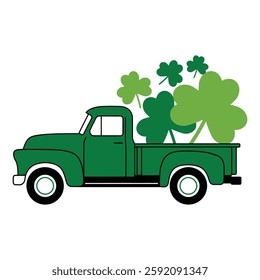 Green Vintage Truck with Shamrocks Illustration