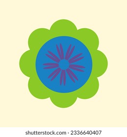 Green vintage vector flower. Vector poster in beautiful retro colors, a flower in blue and green on a light background.