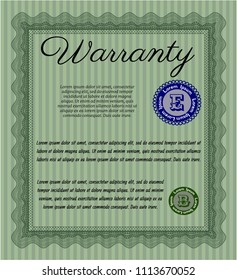 Green Vintage Warranty Certificate template. Superior design. Detailed. With complex linear background. 
