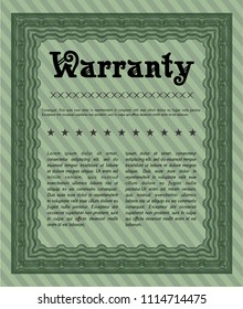 Green Vintage Warranty Certificate template. Vector illustration. Complex background. Perfect design. 