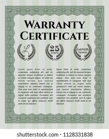 Green Vintage Warranty Certificate template. With complex linear background. Cordial design. Customizable, Easy to edit and change colors. 