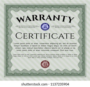 Green Vintage Warranty Certificate template. With complex linear background. Customizable, Easy to edit and change colors. Superior design. 