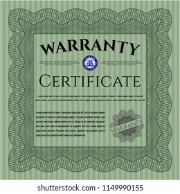 Green Vintage Warranty Certificate template. With great quality guilloche pattern. Retro design. Detailed. 