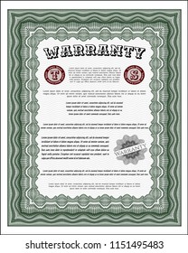 Green Vintage Warranty Certificate template. Money Pattern. Customizable, Easy to edit and change colors. Printer friendly. 