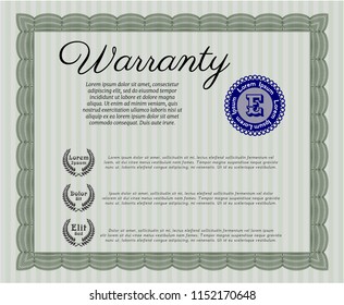 Green Vintage Warranty Certificate template. Detailed. With linear background. Money design. 