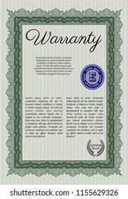 Green Vintage Warranty Certificate template. Modern design. With guilloche pattern and background. Detailed. 