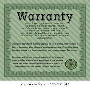 Green Vintage Warranty Certificate template. Detailed. With linear background. Good design. 