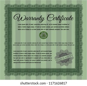 Green Vintage Warranty Certificate template. Money design. With guilloche pattern. Customizable, Easy to edit and change colors. 
