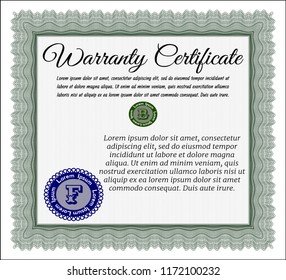 Green Vintage Warranty Certificate template. Excellent design. Customizable, Easy to edit and change colors. With complex linear background. 