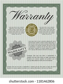 Green Vintage Warranty Certificate template. Superior design. Customizable, Easy to edit and change colors. With guilloche pattern and background. 