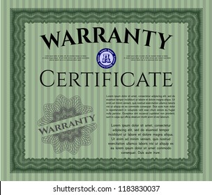 Green Vintage Warranty Certificate template. With complex background. Money Pattern. Vector illustration. 
