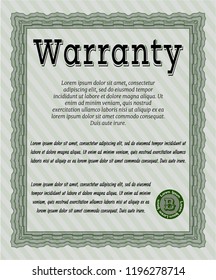 Green Vintage Warranty Certificate template. Modern design. Customizable, Easy to edit and change colors. With linear background. 