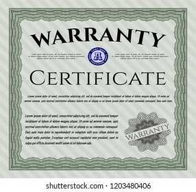 Green Vintage Warranty Certificate template. Money Pattern. Printer friendly. Customizable, Easy to edit and change colors. 