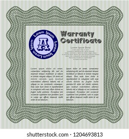 Green Vintage Warranty Certificate template. Retro design. Vector illustration. Easy to print. 