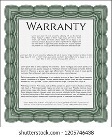 Green Vintage Warranty Certificate template. Detailed. Easy to print. Money style design. 