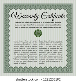 Green Vintage Warranty Certificate template. With quality background. Vector illustration. Nice design. 