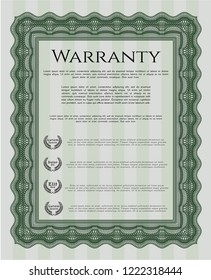 Green Vintage Warranty Certificate template. Artistry design. Detailed. With guilloche pattern and background. 