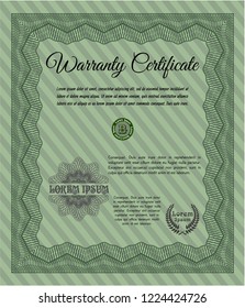 Green Vintage Warranty Certificate template. Excellent design. With background. Customizable, Easy to edit and change colors. 