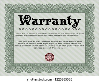 Green Vintage Warranty Certificate template. Customizable, Easy to edit and change colors. Complex background. Lovely design. 