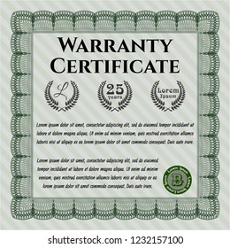 Green Vintage Warranty Certificate template. Retro design. With guilloche pattern and background. Detailed. 