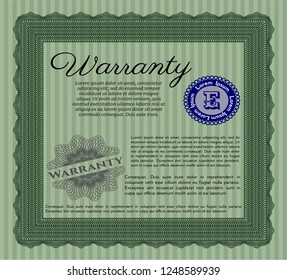 Green Vintage Warranty Certificate template. With guilloche pattern. Detailed. Good design. 