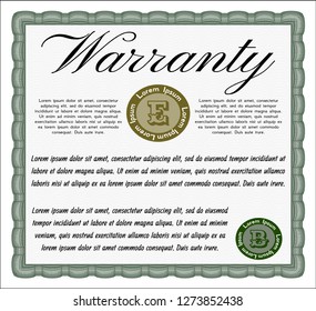 Green Vintage Warranty Certificate template. Easy to print. Vector illustration. Money style design. 