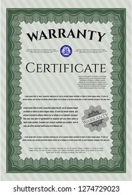 Green Vintage Warranty Certificate template. Detailed. Easy to print. Good design. 