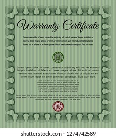 Green Vintage Warranty Certificate template. With complex linear background. Customizable, Easy to edit and change colors. Perfect design. 