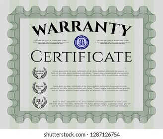 Green Vintage Warranty Certificate template. Detailed. Complex background. Lovely design. 