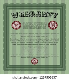 Green Vintage Warranty Certificate template. With guilloche pattern. Money style design. Vector illustration. 