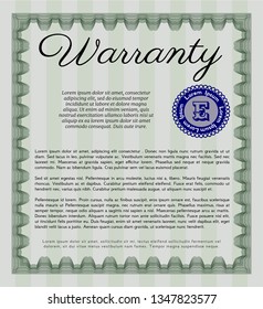 Green Vintage Warranty Certificate template. With complex linear background. Vector illustration. Good design. 