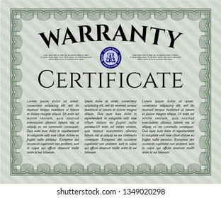 Green Vintage Warranty Certificate template. Sophisticated design. With guilloche pattern. Customizable, Easy to edit and change colors. 