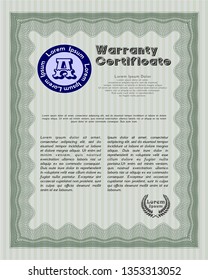 Green Vintage Warranty Certificate template. Vector illustration. With complex background. Beauty design. 