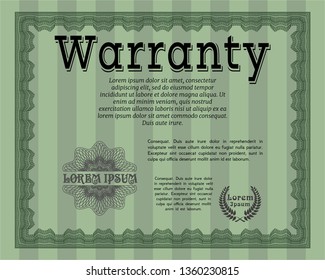 Green Vintage Warranty Certificate template. Artistry design. Customizable, Easy to edit and change colors. Printer friendly. 