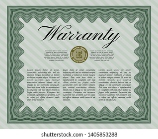 Green Vintage Warranty Certificate template. Detailed. Easy to print. Sophisticated design. 