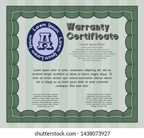 Green Vintage Warranty Certificate template. Elegant design. Customizable, Easy to edit and change colors. With complex background. 