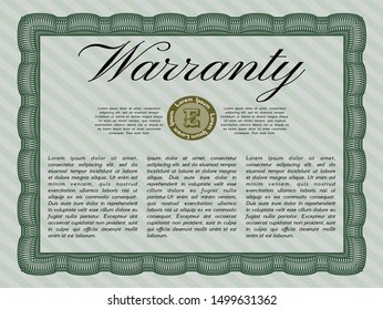 Green Vintage Warranty Certificate template. Detailed. With linear background. Retro design. 