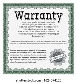 Green Vintage Warranty Certificate template. Nice design. With complex background. Detailed. 