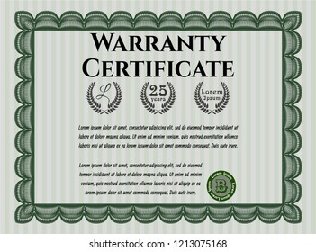 Green Vintage Warranty template. Artistry design. Easy to print. Detailed. 