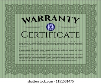 Green Vintage Warranty template. With background. Cordial design. Detailed. 